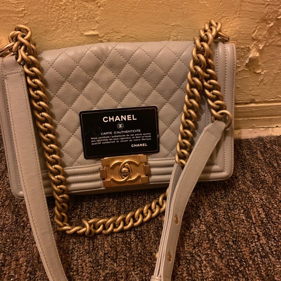 CHANEL Handbags - Chanel Boy Grey Leather Cross Body Bag